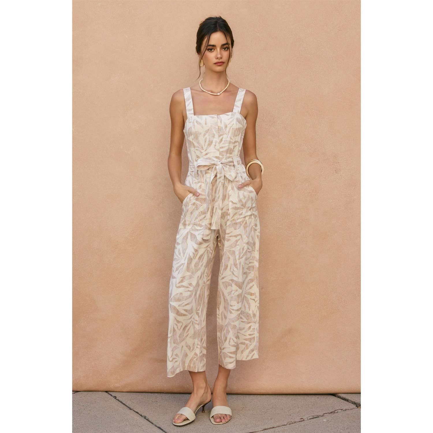 SEASHORE Driftwood Dreams Straight Neck Wide Leg Jumpsuit for wholesale on Faire3