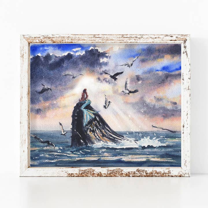 Watercolor Breaching Mermaid 8x10 or 5x7 in. Fine Art Print for wholesale by ALR Designs