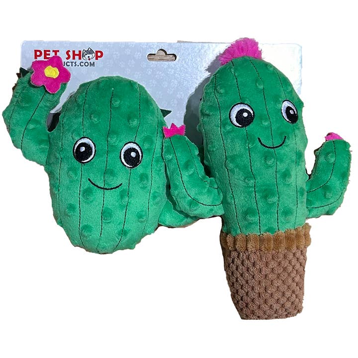Cactus Pet Toy Plush Toy 2-Pack Dog Toys on Peggable Board for wholesale by Texas Toy Distribution