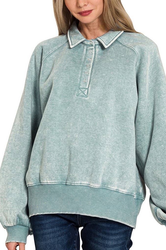 Vanilla Monkey - Wholesale Sweatshirt - Women's - Acid Wash Fleece Button Up Collared Pullover13