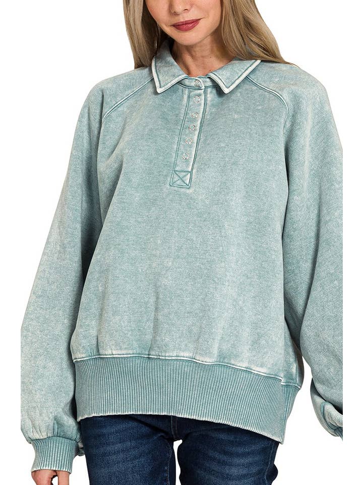 Vanilla Monkey - Wholesale Sweatshirt - Women's - Acid Wash Fleece Button Up Collared Pullover13