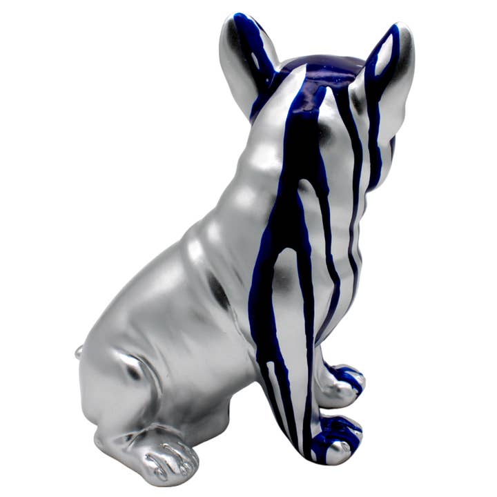 Interior Illusions Plus - Wholesale Sculpture - Painted Sitting Blue Drip French Bulldog Sculpture - 8" tall