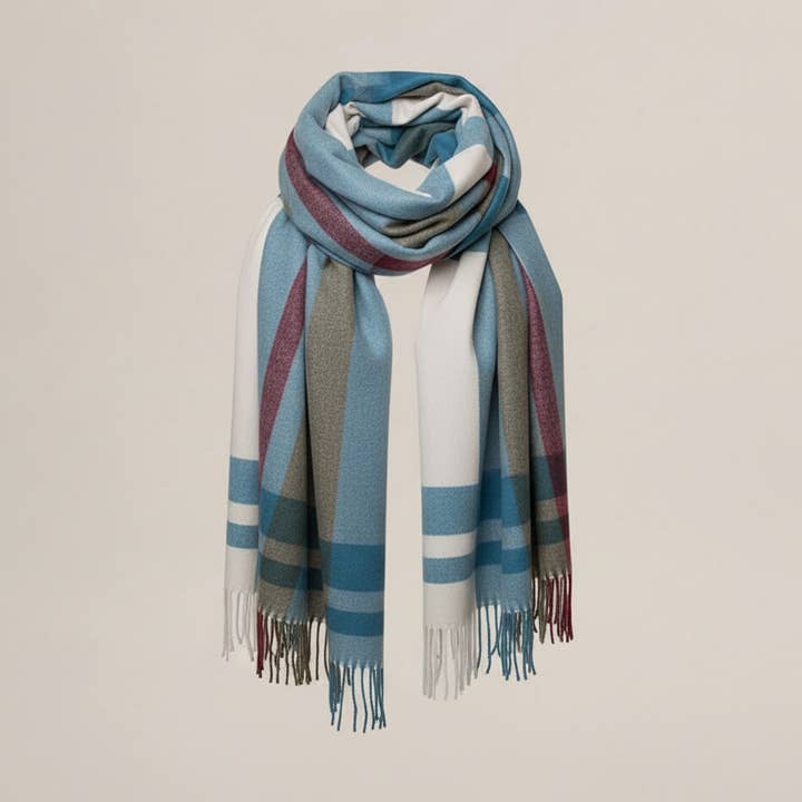 Classic Blue Red Plaid Winter Scarf for wholesale by Zazthetics