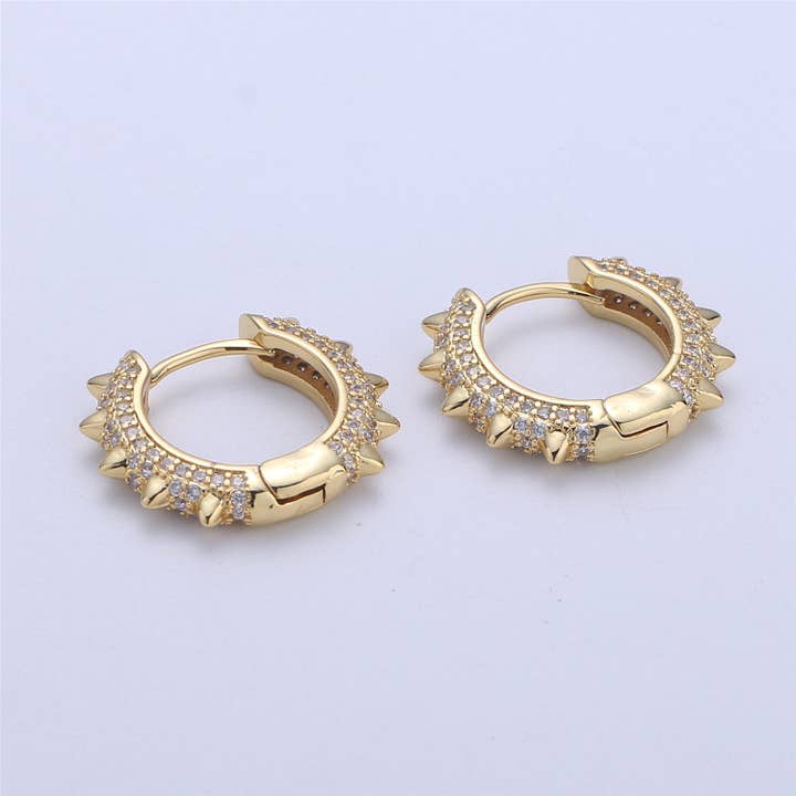 Aim Eternal - Wholesale Hoop Earrings - Spike earrings Micro Pave Spike hoops Gold spike earrings Multi Color CZ Gold hoops Dainty Earring for everyday earring 20mm K-331