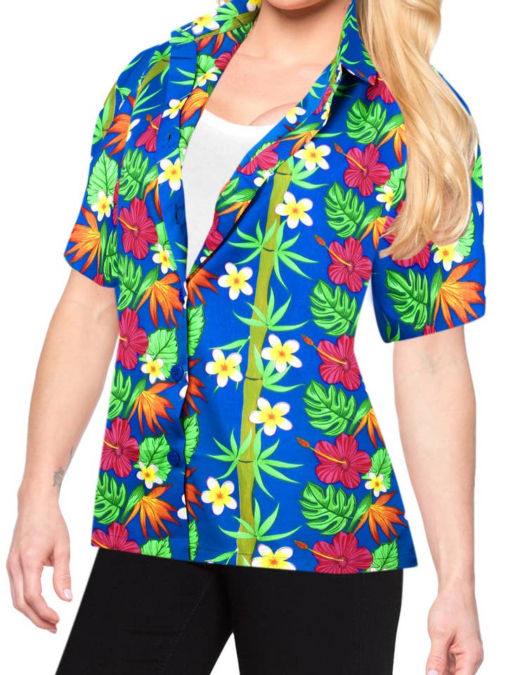 LA LEELA Women's Shortsleeve Shirt Top Hawaiian Outwe 151708 for wholesale by La Leela LLC