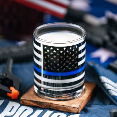 Greenline Goods - Wholesale Cocktail/Liquor Glass - Thin Blue Line Police Officer Whiskey Glasses - Set of 23
