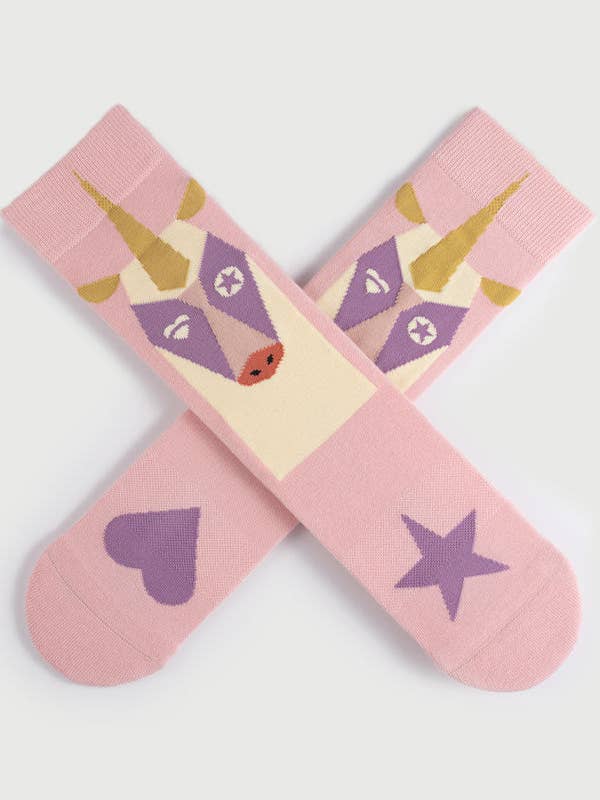 Rosa Calzini Unicorno | Calzini Semibold Magic Unicorn Athleisure Crew in vendita all'ingrosso su Faire