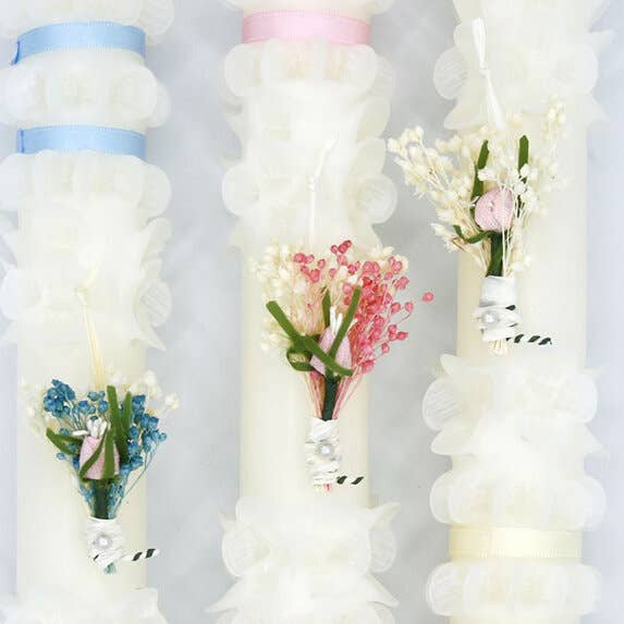 cereria pinsart - Wholesale Cake Candle - Christening Candle Ribbon and Flower (52 X 3.2 cm)2