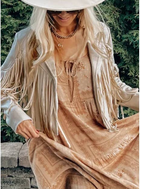 UNISHE - Wholesale Jacket – Women's - Long Sleeve Faux Suede Tassel Jacket TOPW17775