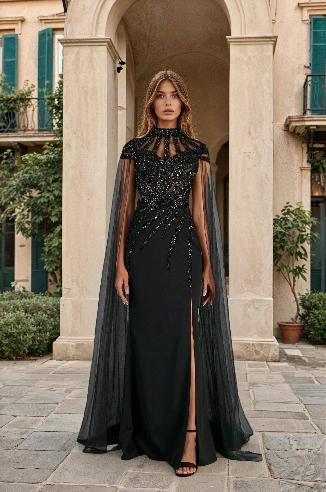 Luxury Couture Beaded Black Formal Dress for wholesale on Faire
