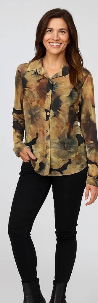 Black Vintage Floral Sateen Sheer Shirt for wholesale on Faire0