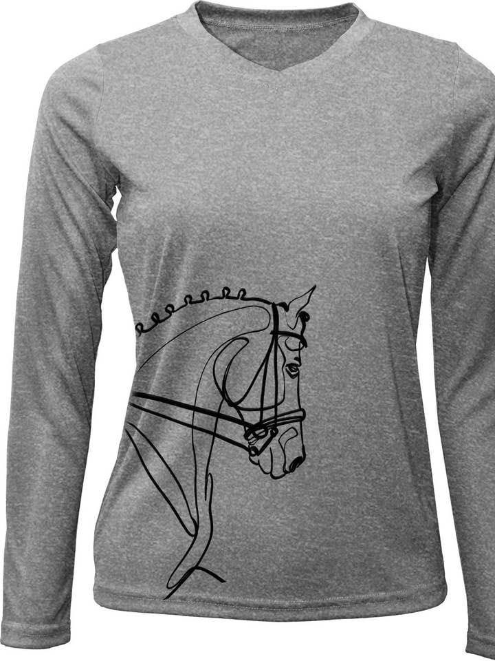Noble Pony - Wholesale Screen Printed T-Shirt - Women's - Equestrian V-Neck Long Sleeve UPF 50 Sunshirt Dressage head0