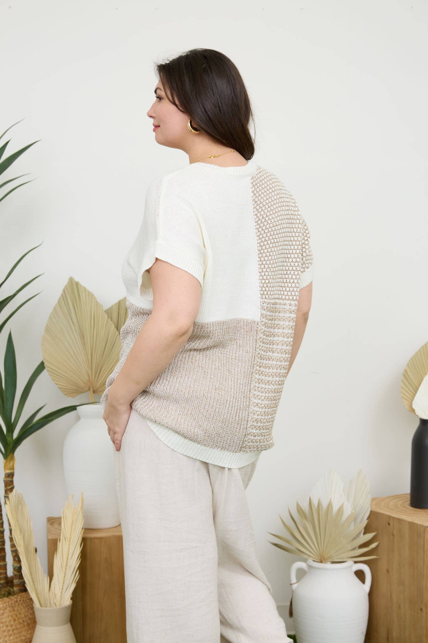 Blu Pepper - Wholesale Knit Sweater - Women's - PLUS MULTI PATTERN COLORBLOCK SHORT SLEEVE SWEATER8