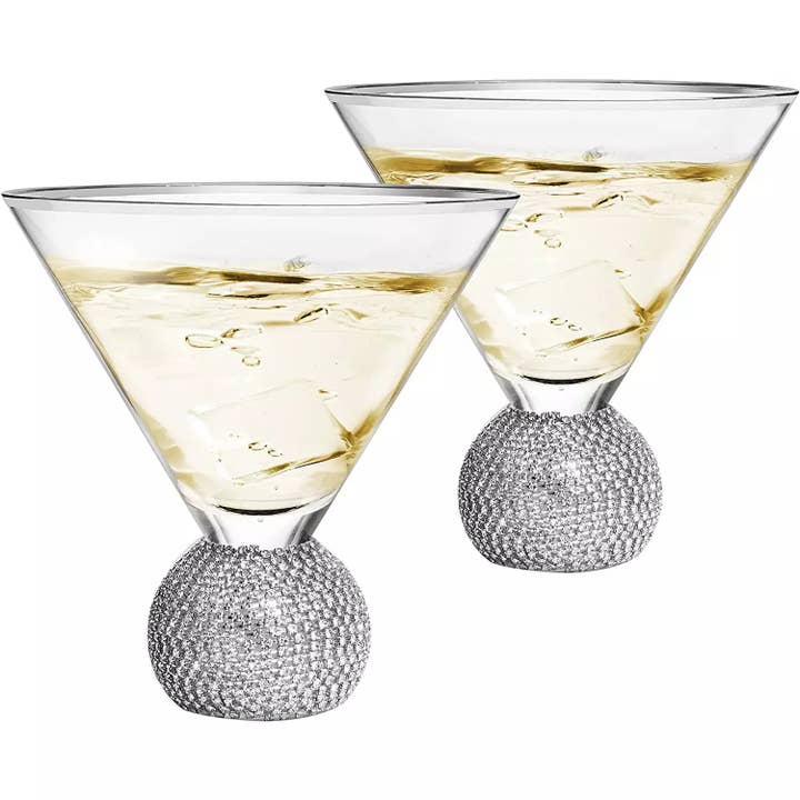 The Wine Savant / Khen Glassware - Wholesale Cocktail/Liquor Glass - Diamond Crystal Silver Stemless Martini Glasses | 10.5 OZ