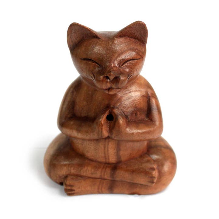 AWGifts Europe - Wholesale Incense Holder - Wooden Carved Incense Burners - Lrg Yoga Cat2
