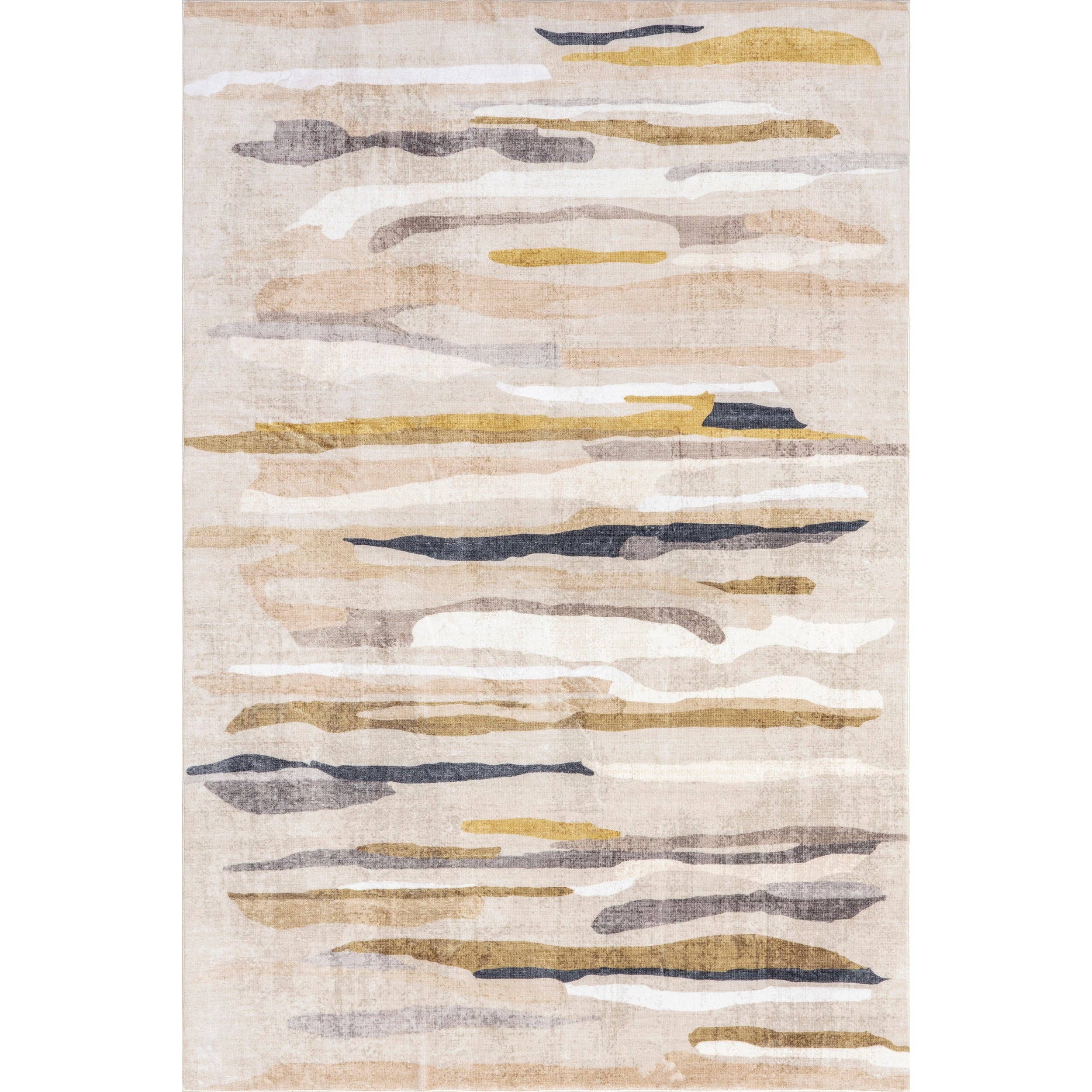 Beige Elvi Abstract Watercolor Machine Washable Area Rug for wholesale on Faire8