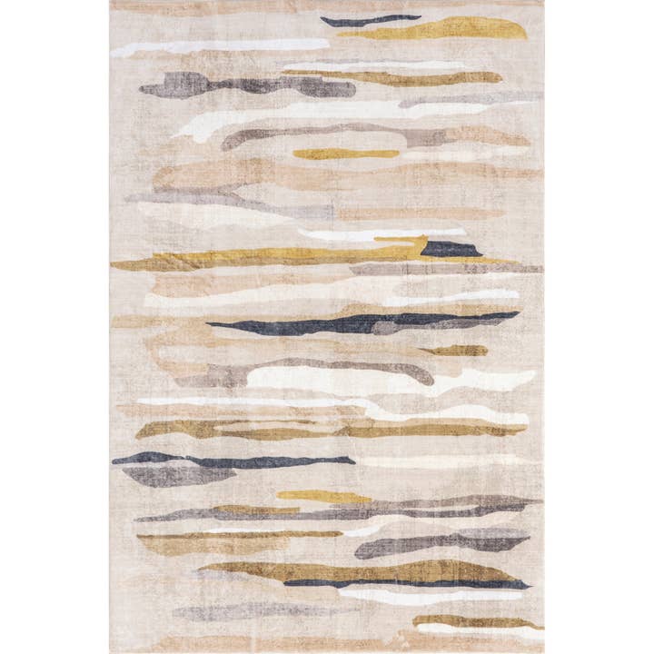 Beige Elvi Abstract Watercolor Machine Washable Area Rug for wholesale on Faire8