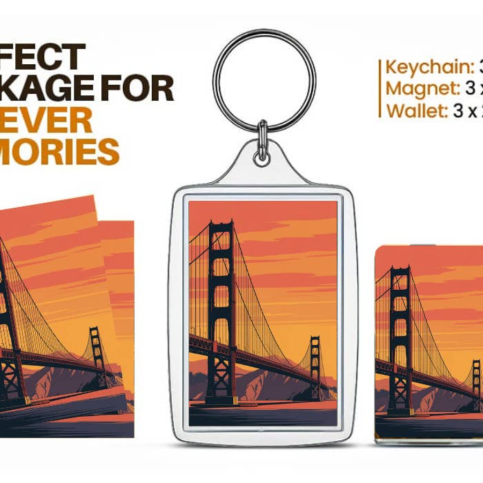 AB Crystal Collection - Wholesale Keychain - Unisex - Golden Gate Bridge Outline Souvenir Gift Set – USA Symbol