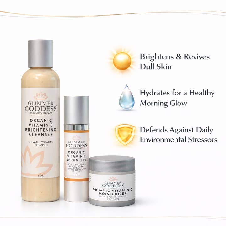 Morgenglød Rutine – Vitamin C 3-Trins Lysnende System for engroshandel hos Glimmer Goddess®