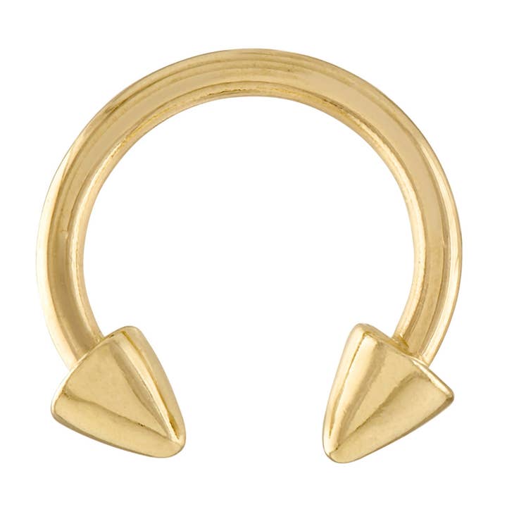 14kt Solid Gold Spiked Horseshoe Daith, Nose, Septum Ring for wholesale by Zahav Jewelry