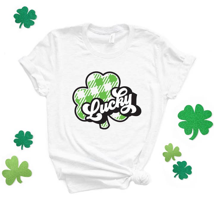 Buffalo Plaid Lucky | Fête de la Saint-Patrick | T-shirt à manches courtes pour la vente par Olive And Ivory Wholesale