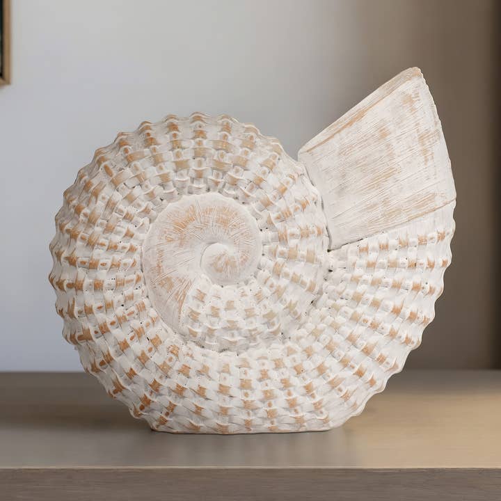 Ceramic Coastal Textured Shell Figurine - White, 7 in. for wholesale by Sagebrook Home