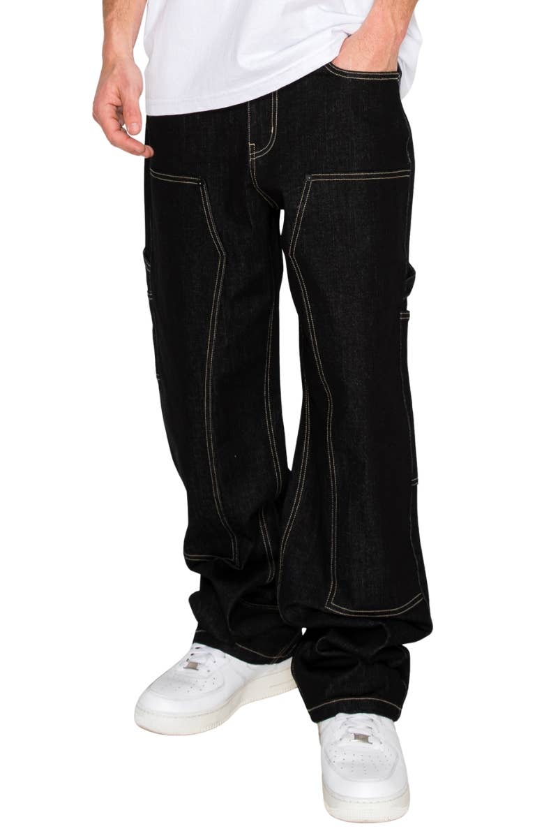 Black DL1570 Baggy Fit Raw Carpenter Denim Jeans (Open Pack) for wholesale on Faire3