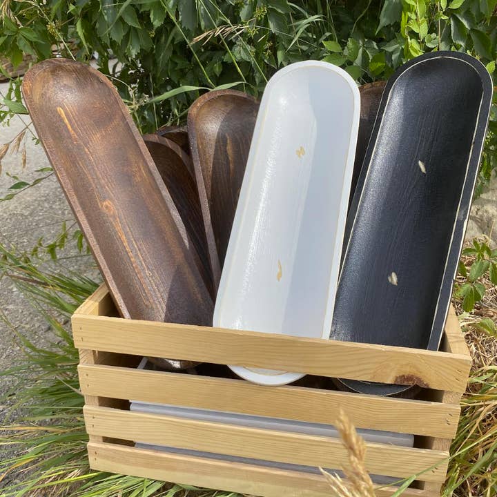 6-Wick Rustic Farmhouse Safe Candle Ready Long Wood Bowl for wholesale by Wood Bowl Candle Supply