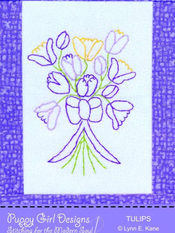 Tulips Postcard Pattern / Embroidery Pattern / Quilt Pattern for wholesale by Puppy Girl Designs