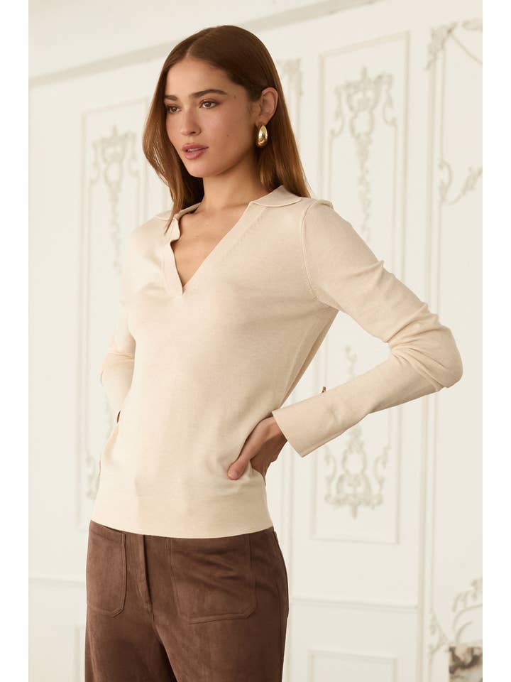 SKIES ARE BLUE - Wholesale Knit Top - Women's - Long Sleeve Polo Knit Top1