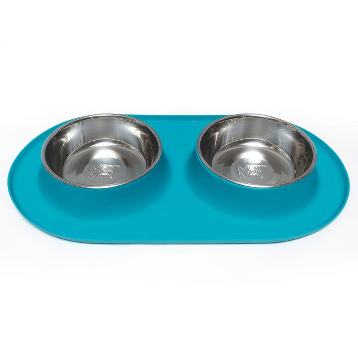 Pet Palette Distribution - Wholesale Pet Bowl - Cat/Dog - Messy Mutts Double Silicone Feeder Blue Large