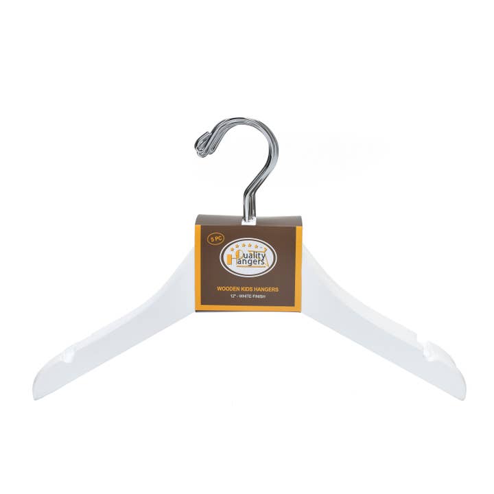 Quality Hangers - Wholesale Clothes Hangers - WK41- Kids Wooden Hanger, 12" White - 806