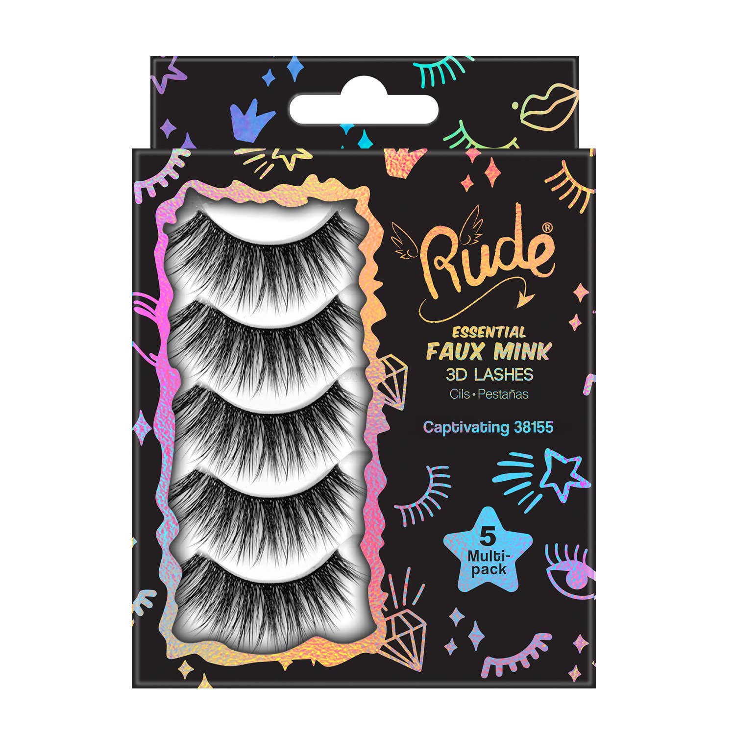 Rude Cosmetics - Wholesale False/Fake Eyelashes - Essential Faux Mink 3D Lashes 5 Multi-Pack3