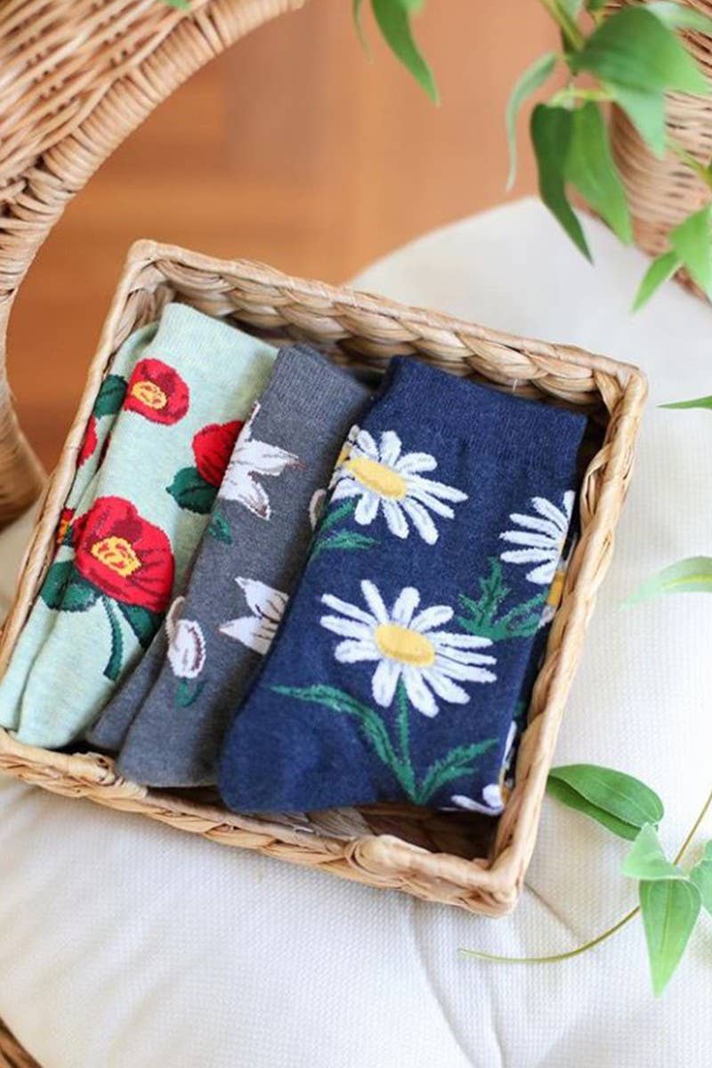 193 FLEURS Chaussettes Crew en coton mélangé à motif floral en vente sur Faire1
