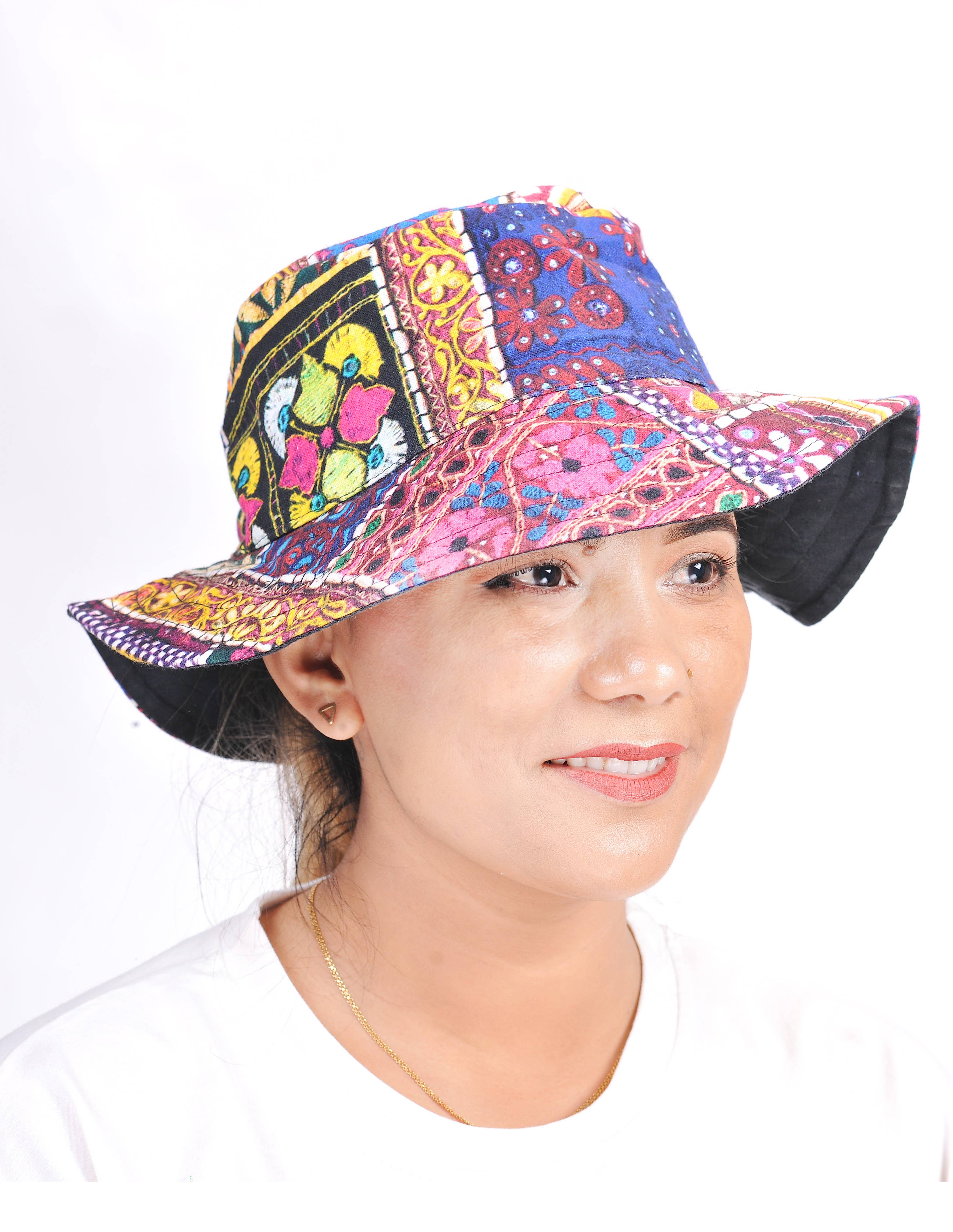 The Collection Royal / Royal Handicrafts - Wholesale Bucket Hat - Women's - Hippie Boho Cotton Bohemian Unisex Faux Patch Bucket Hat1