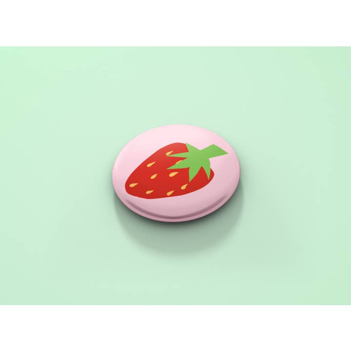 Strawberry Button Badge for wholesale by Betty Ratbag