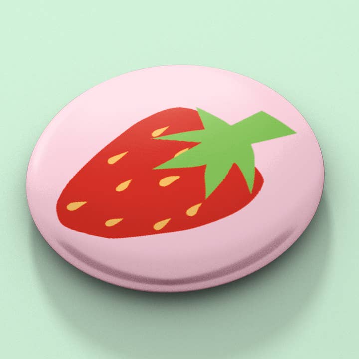 Strawberry Button Badge for wholesale by Betty Ratbag