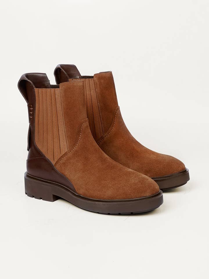 Farro Flat Chelsea Boot - Caramel Suede for wholesale by Black Tulip