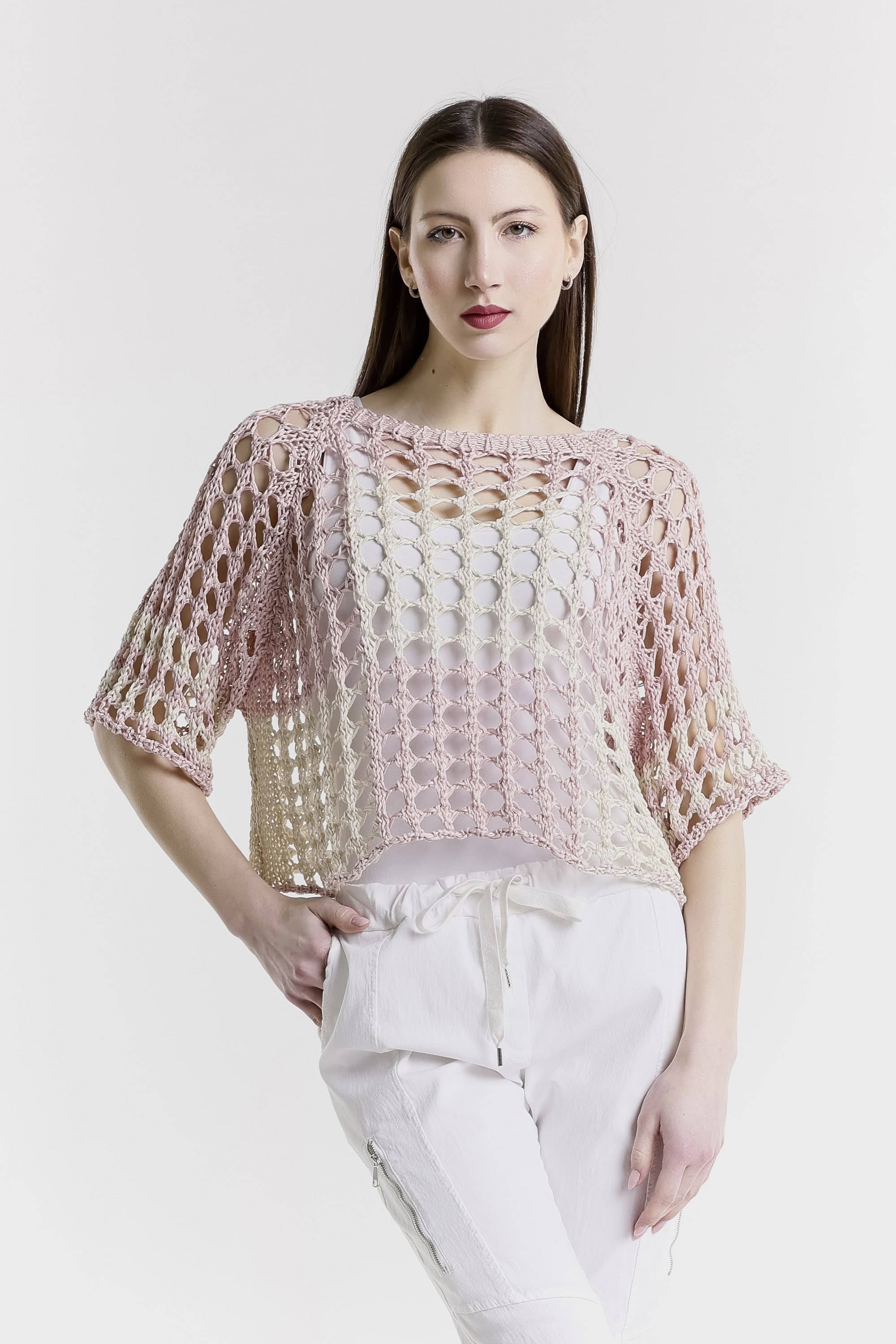 TINA Stephens Italy/Tees By Tina - Vendita all'ingrosso Maglione tricot - Donna - Doris Ballet Slv - Maglia quadrata bicolore (BQ906)16