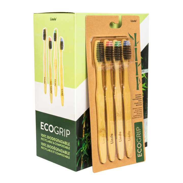 Lindo – wholesale Toothbrush – Lindo EcoGrip Bamboo Toothbrush - 4pcs/pk