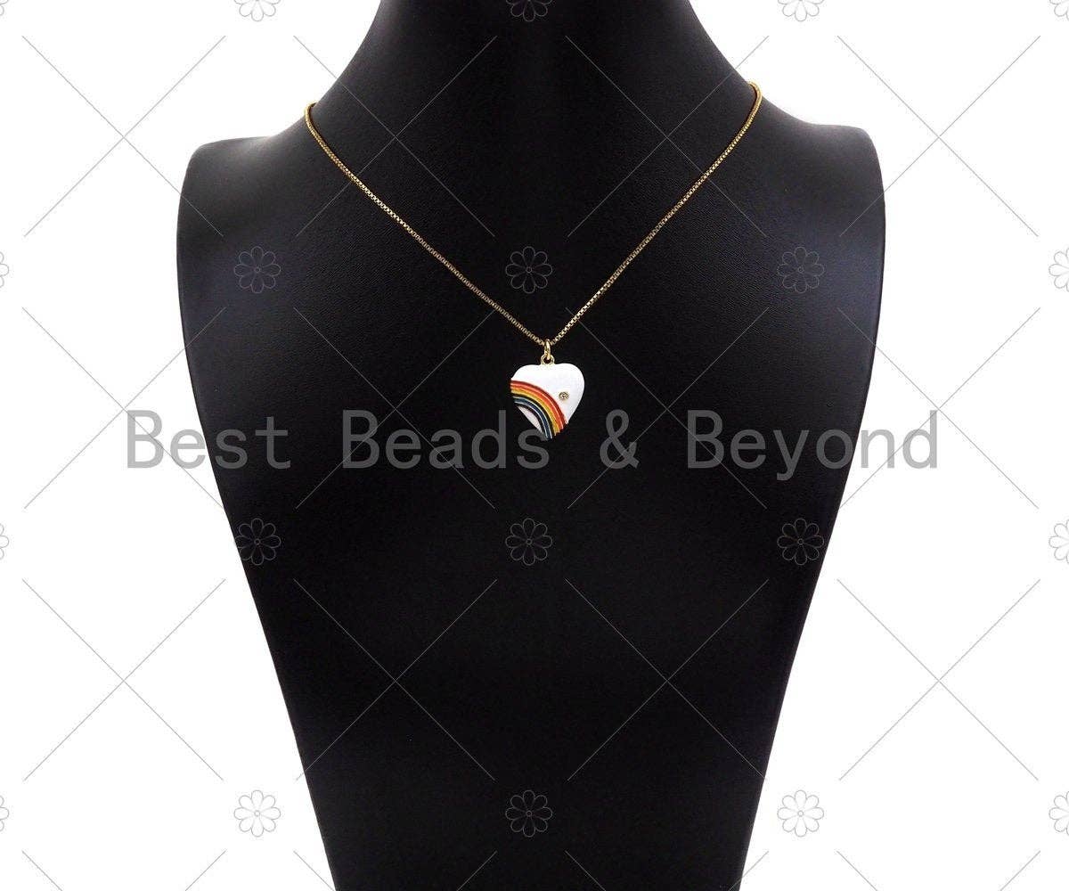 BestBeads&Beyond - Wholesale Individual Charm/Pendant - Rainbow Enamel Heart Pendant, Vintage Rainbow Heart Charms, Enamel with CZ Heart Charm, 21x18mm,sku#F13593