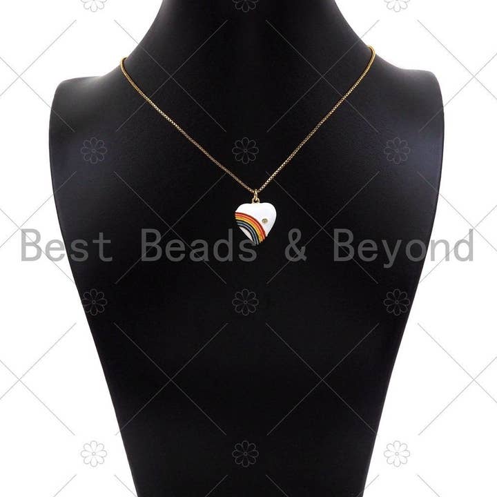 BestBeads&Beyond - Wholesale Individual Charm/Pendant - Rainbow Enamel Heart Pendant, Vintage Rainbow Heart Charms, Enamel with CZ Heart Charm, 21x18mm,sku#F13593