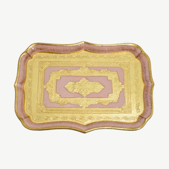 Via Graceffo - Wholesale Decorative Tray - Florentine Carved Wood Rectangle Scalloped Mini Tray2