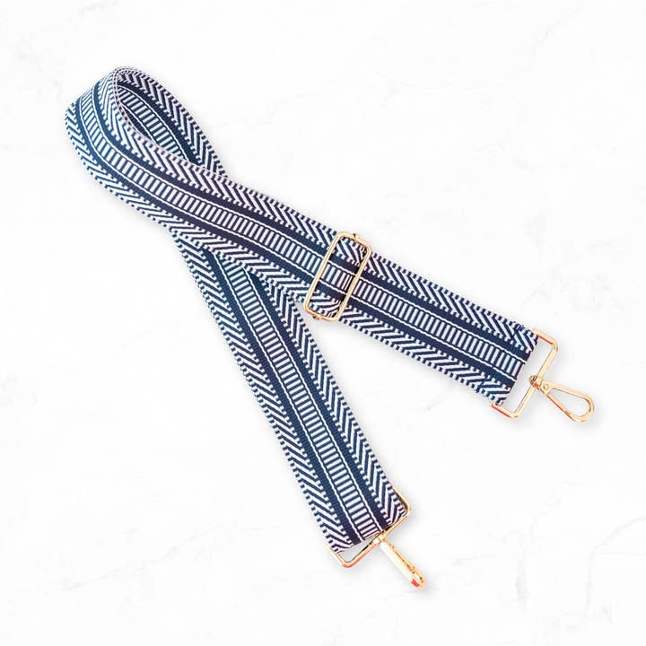White and Navy Purse Strap for wholesale by Golden Thread