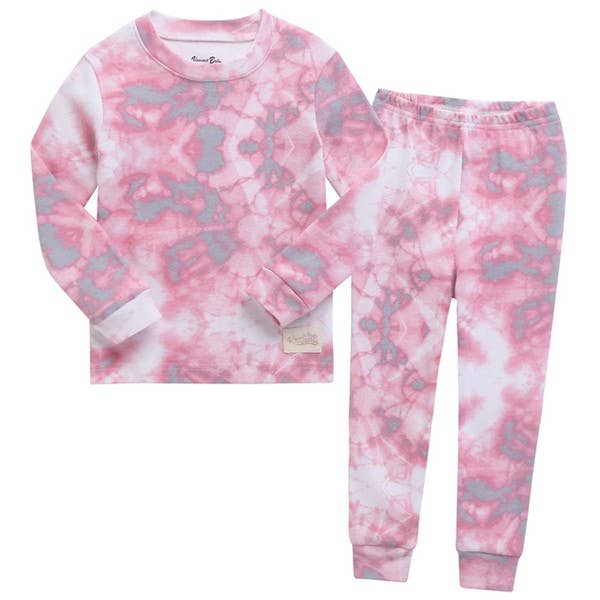 Tie Dyeing Winter Pink Cotton Long Sleeve PJs for wholesale by Vaenait Baby