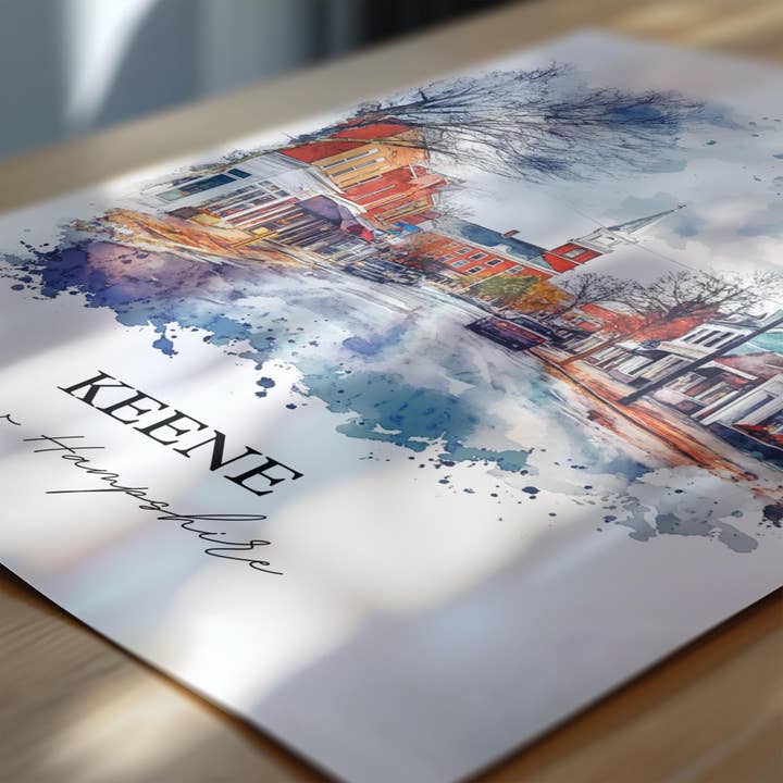 Premium Travel Art - Wholesale Art Print - Keene NH Wall Art, Keene Print, New Hampshire Watercolor Art, Keene NH Gift, Travel Print, Travel Poster, Housewarming Gift