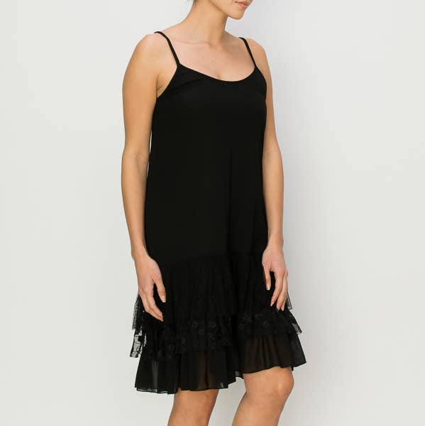 Layered Lace Hem Slip Dress / Extender-4672 BK for wholesale by Origami Apparel ~ Lace and Crochet inspired