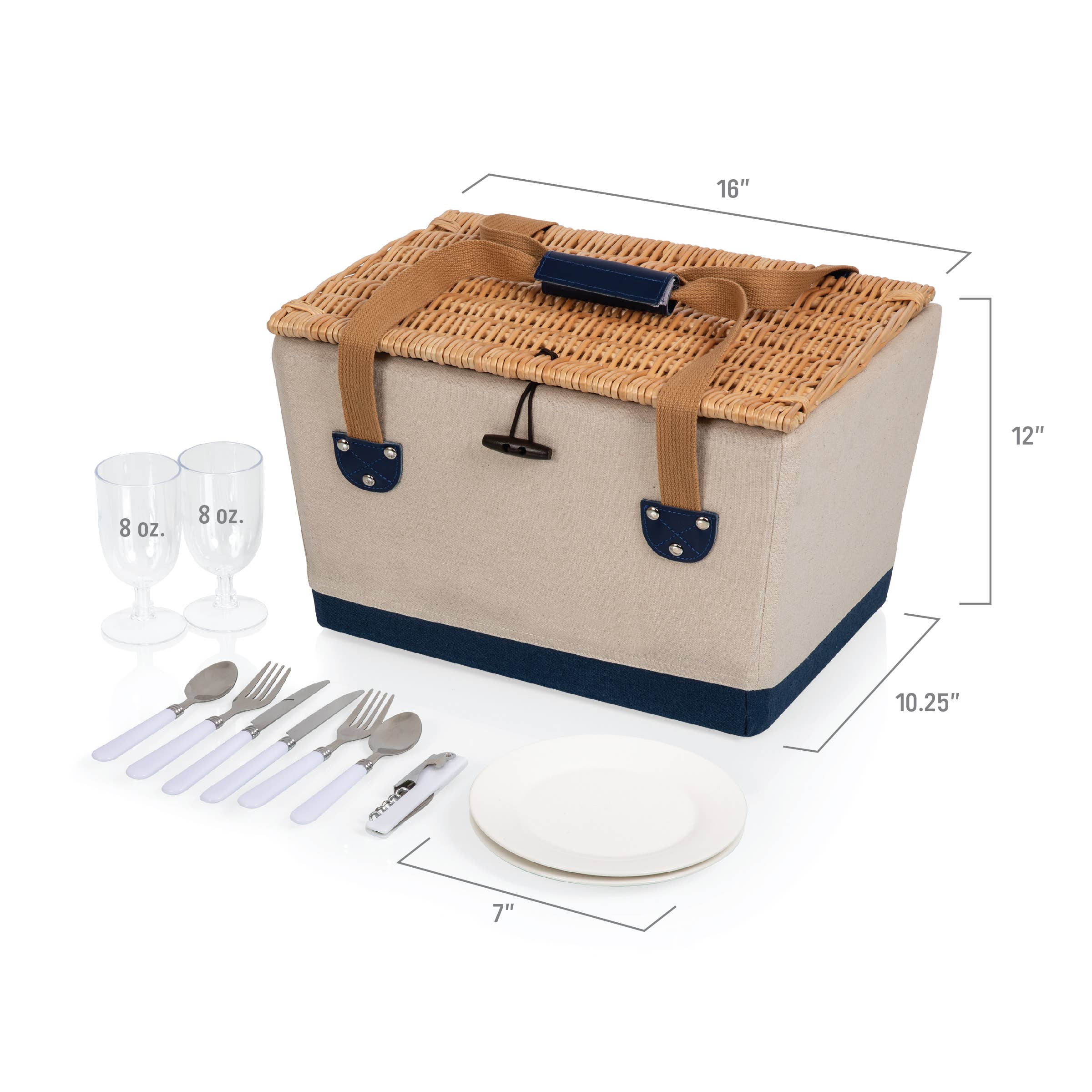 Beige Canvas with Navy Blue Accents Boardwalk Picnic Basket for 2 for wholesale on Faire3