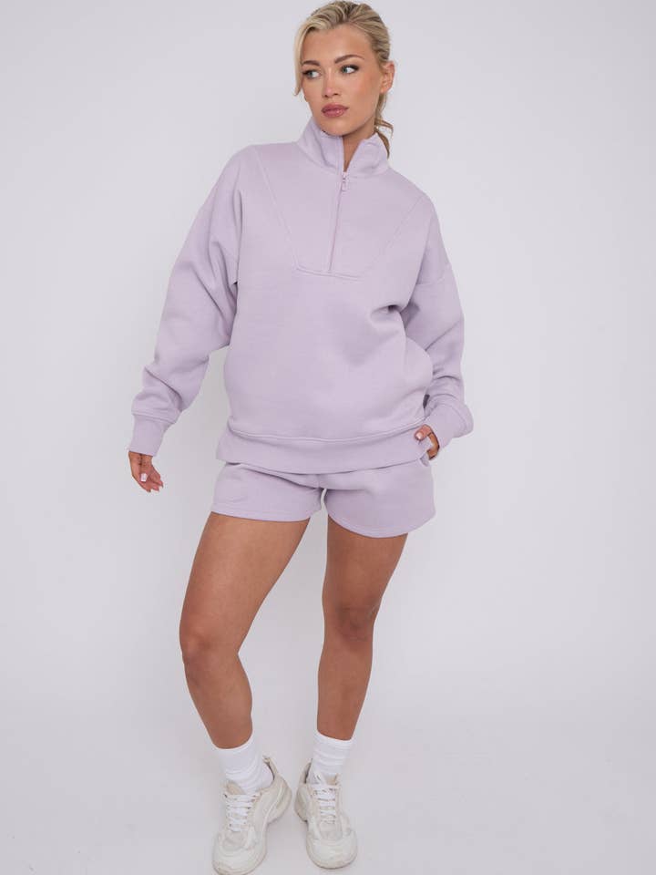 AX Labels - Wholesale Lounge Set - Women's - 1/2 Zip Top & Shorts Fleece Co-ord23
