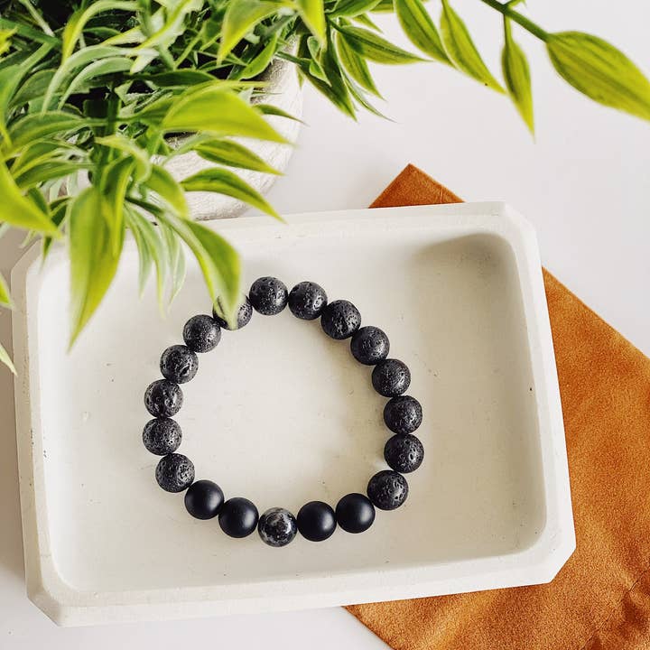 Simple Joys Shop - Vendita all'ingrosso Bracciale con perline - Onice nero+pietra preziosa labradorite+bracciale in lava nera da uomo